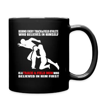 Behind Every Athlete is a Track and Field Mom - Full Colour Mug - black - Right
