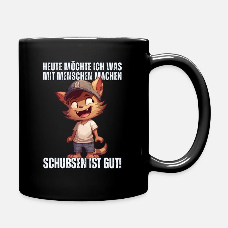 "Heute Menschen schubsen" - Sarkastische Katze - Tasse einfarbig - Schwarz