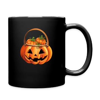 Scary pumpkin with candy for Halloween - Full Colour Mug - black - Right