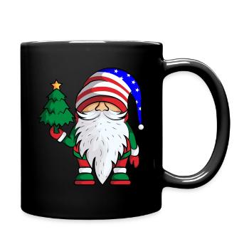 Santa Claus Gnome USA Flag Merry Christmas - Full Colour Mug - black - Right