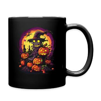 Spooky Halloween: Skull with witch hat - Full Colour Mug - black - Right