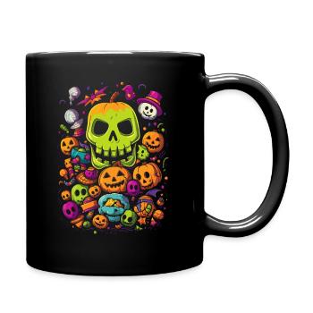Gruseliges Halloween-Design Totenschädel Kürbisse - Tasse einfarbig - Schwarz - Rechts