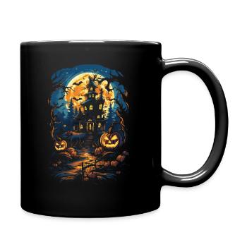 Mystical Halloween: Haunted Castle Pumpkin Full Moon - Full Colour Mug - black - Right