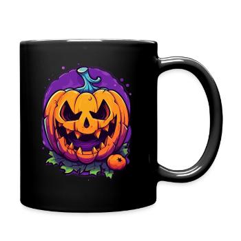 Süßes oder Saures: Gruseliger Halloween Kürbis - Tasse einfarbig - Schwarz - Rechts