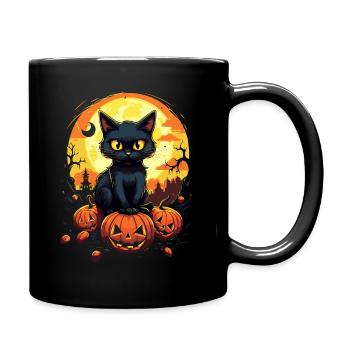 Magic Night: Cute Cat on Pumpkin Moonshine - Full Colour Mug - black - Right