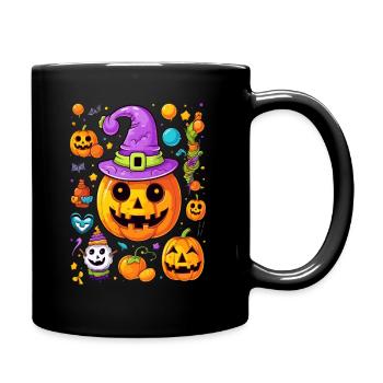 Cool Halloween pop art design citrouille et chapeau de sorcière - Mug uni - noir - Droite