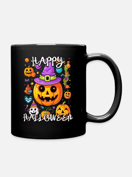 Enchanting pumpkin with witch hat for Halloween - Full Colour Mug - black