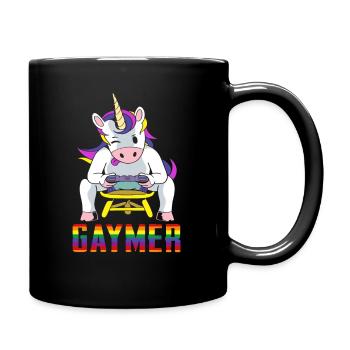 LGBTQ Gaymer Gamer Schwul Regenbogen Einhorn - Tasse einfarbig - Schwarz - Rechts