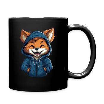 Süßer Cartoon-Fuchs im blauen Hoodie lacht frech - Tasse einfarbig - Schwarz - Rechts