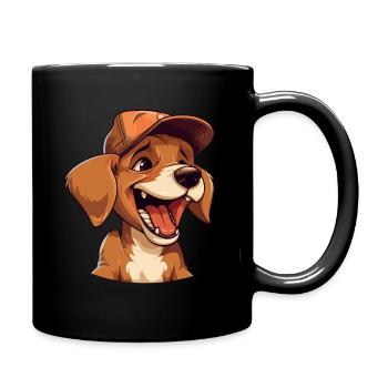 Chien de dessin animé mignon avec casquette et cœur rire effrontément! - Mug uni - noir - Droite