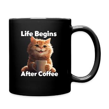 Life Begins after Coffe süße Katze - Tasse einfarbig - Schwarz - Rechts