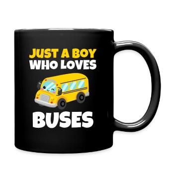Just A Boy Who Loves Buses Birthday Yellow School - Full Colour Mug - black - Right