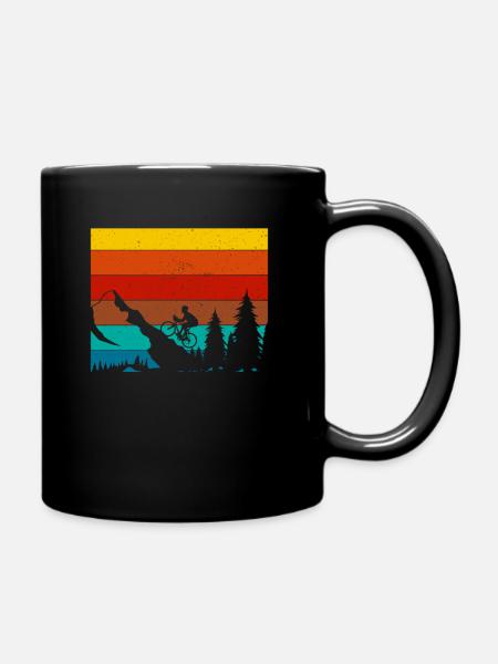 Retro-Mountainbiker Wald und Berge MTB Radfahrer - Tasse einfarbig - Schwarz