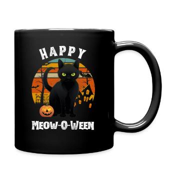 Schwarze Halloween-Katze mit Kürbis für Halloween - Tasse einfarbig - Schwarz - Rechts
