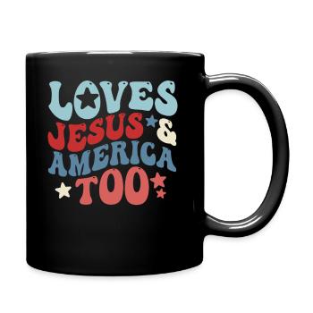 Loves Jesus and America Too God Christian - Full Colour Mug - black - Right