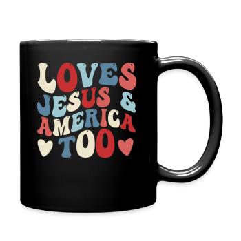 Loves Jesus and America Too God Christian - Full Colour Mug - black - Right