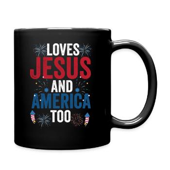 Loves Jesus and America Too God Christian - Full Colour Mug - black - Right