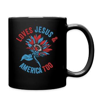 Loves Jesus and America Too God Christian - Full Colour Mug - black - Right