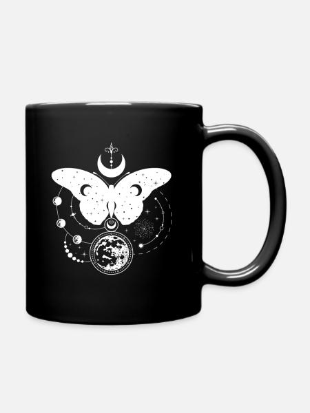 Mystischer Astro-Schmetterling mit Mondphasen - Tasse einfarbig - Schwarz