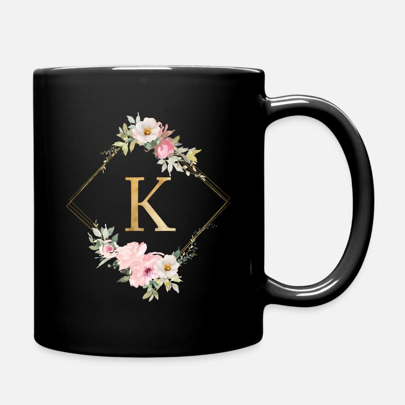 Customisable Monogram K Pastel Floral - Full Colour Mug - black