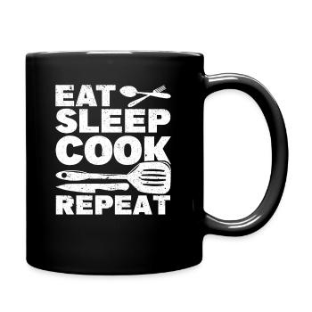 Manger dormir Cuisiner Répéter Drôle de cuisinier Chef Cuisine - Mug uni - noir - Droite