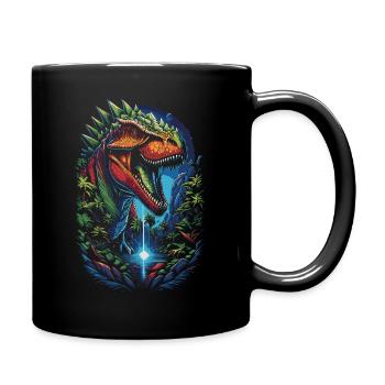 T-Rex Dino im grünen Paradies Fantasy Art - Tasse einfarbig - Schwarz - Rechts