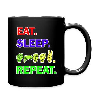 Manger dormir Parler Répéter avec la langue des signes DGS - Mug uni - noir - Droite
