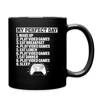 My Perfect Day Video Games Funny Gamer Boys Gaming - Full Colour Mug - black - Right