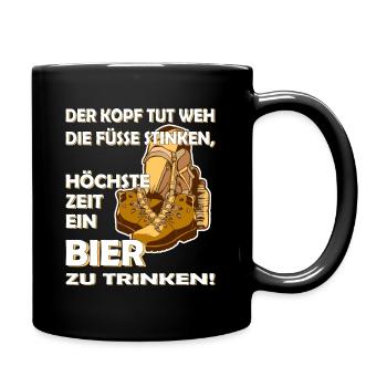 Kopf tut weh, Füße stinken Wanderung und Bier - Tasse einfarbig - Schwarz - Rechts