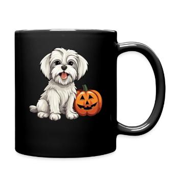 Maltese Dog Pumpkin Lazy Halloween Party Costume - Full Colour Mug - black - Right
