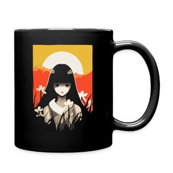Japanische Sonne Anime Mädchen Berge Geisha - Tasse einfarbig - Schwarz - Rechts