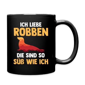 Seehund Seelöwe Robbe - Tasse einfarbig - Schwarz - Rechts