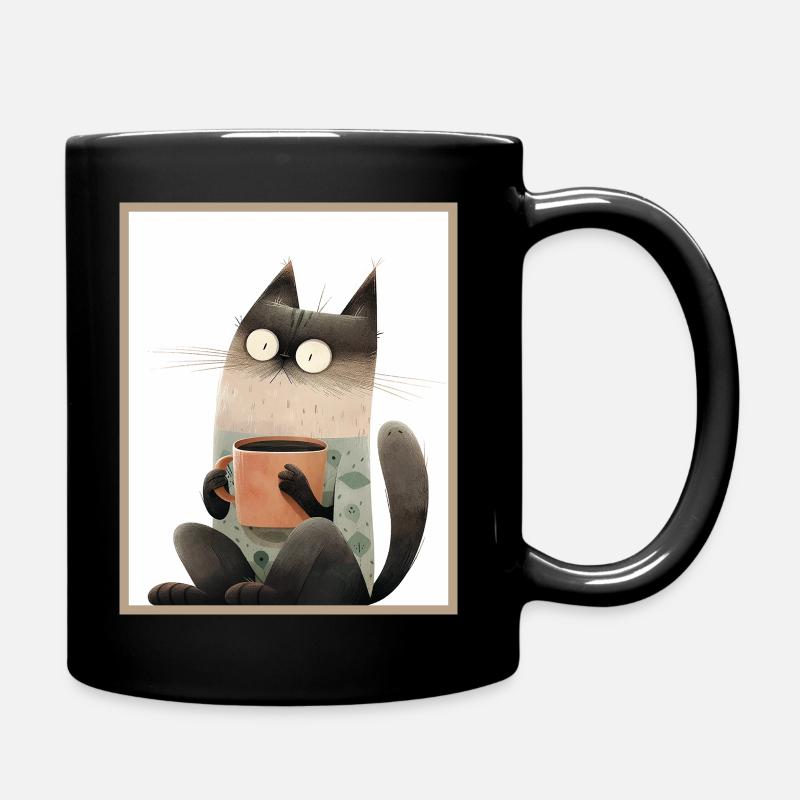 Chat avec tasse à café - Mug uni - noir