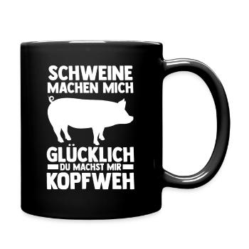 Ferkel Landwirt Bauer Bauernhof Schweine - Tasse einfarbig - Schwarz - Rechts