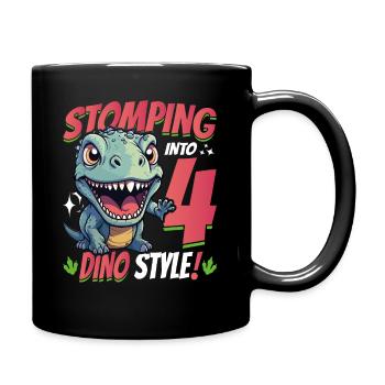 T-Rex Turning 4 Stomping into 4th Dino Style Bday - Full Colour Mug - black - Right