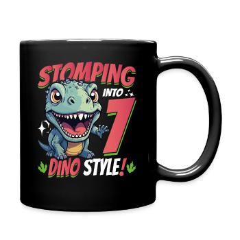 T-Rex Turning 7: Stomping into 7th Dino Style Bday - Full Colour Mug - black - Right