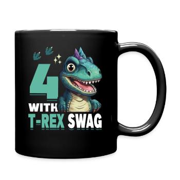 4th Year Roar Celebrate 4 With T-Rex Swag Dinosaur - Full Colour Mug - black - Right