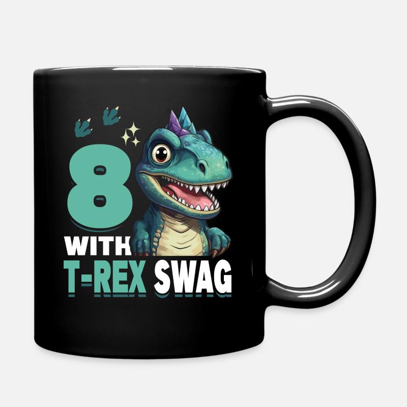 8th Year Roar Celebrate 8 With T-Rex Swag Dinosaur - Full Colour Mug - black