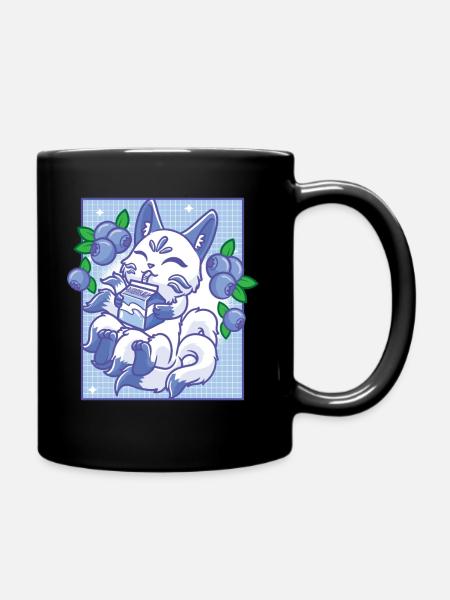 Kitsune Japon Anime Kawaii Blueberry - Mug uni - noir