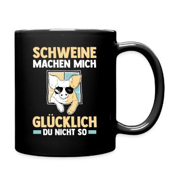 Ferkel Landwirt Bauer Bauernhof Schweine - Tasse einfarbig - Schwarz - Rechts