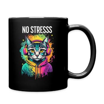 Cat motif music lover saying NO STRESS - Full Colour Mug - black - Right