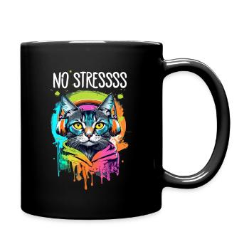 Cat motif music lover saying NO STRESS - Full Colour Mug - black - Right