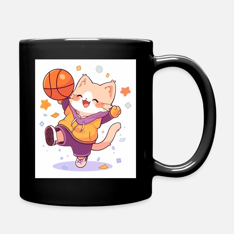 Cat with basketball - Full Colour Mug - black