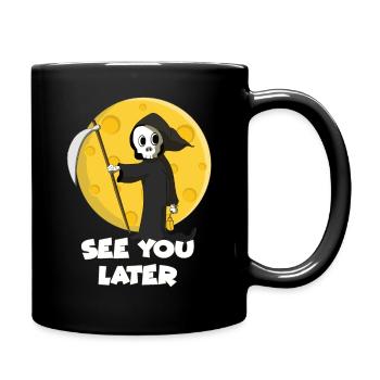 Grim reaper with scythe greets before Halloween full moon - Full Colour Mug - black - Right
