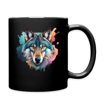 Wolf Portrait Colorful Artwork | Animal motif wolf - Full Colour Mug - black - Right