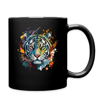 Tiger Colorful Portrait Artwork | Animal motif tiger - Full Colour Mug - black - Right
