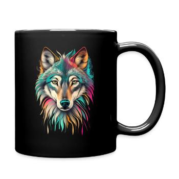 Wolf Portrait Colorful Artwork | Animal motif wolf - Full Colour Mug - black - Right