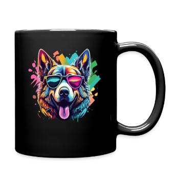 Schäferhund Bunt Sonnenbrille Kunstwerk Tiermotiv - Tasse einfarbig - Schwarz - Rechts