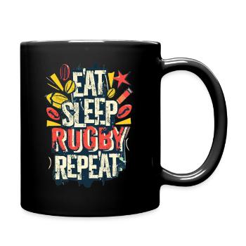 Eat Sleep Rugby Repeat Sport Typografie - Tasse einfarbig - Schwarz - Rechts