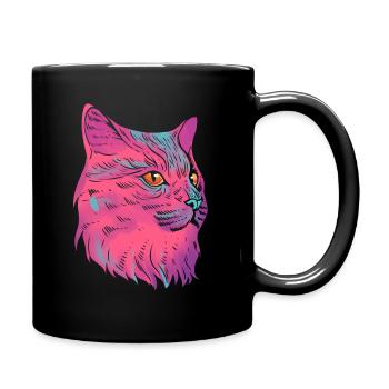 Farbenfrohe Katze Katzenfotograf - Tasse einfarbig - Schwarz - Rechts